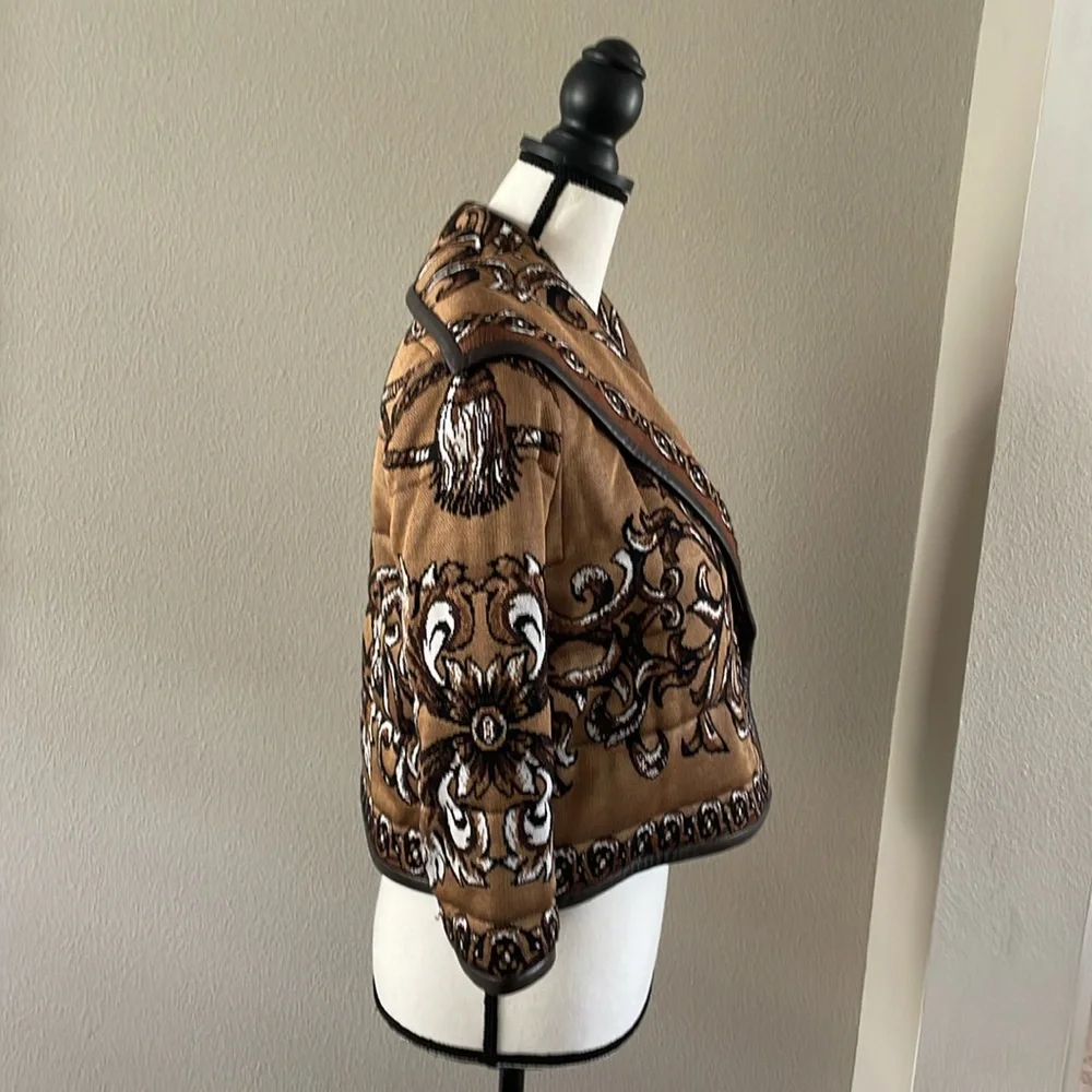 St. John Brown jacket Blazer with Intricate Pattern and Black Trim